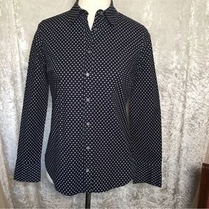 J. Crew Polka Dot Ladies Long sleeves shirt 98% cotton  Button Size 8 Slim fit